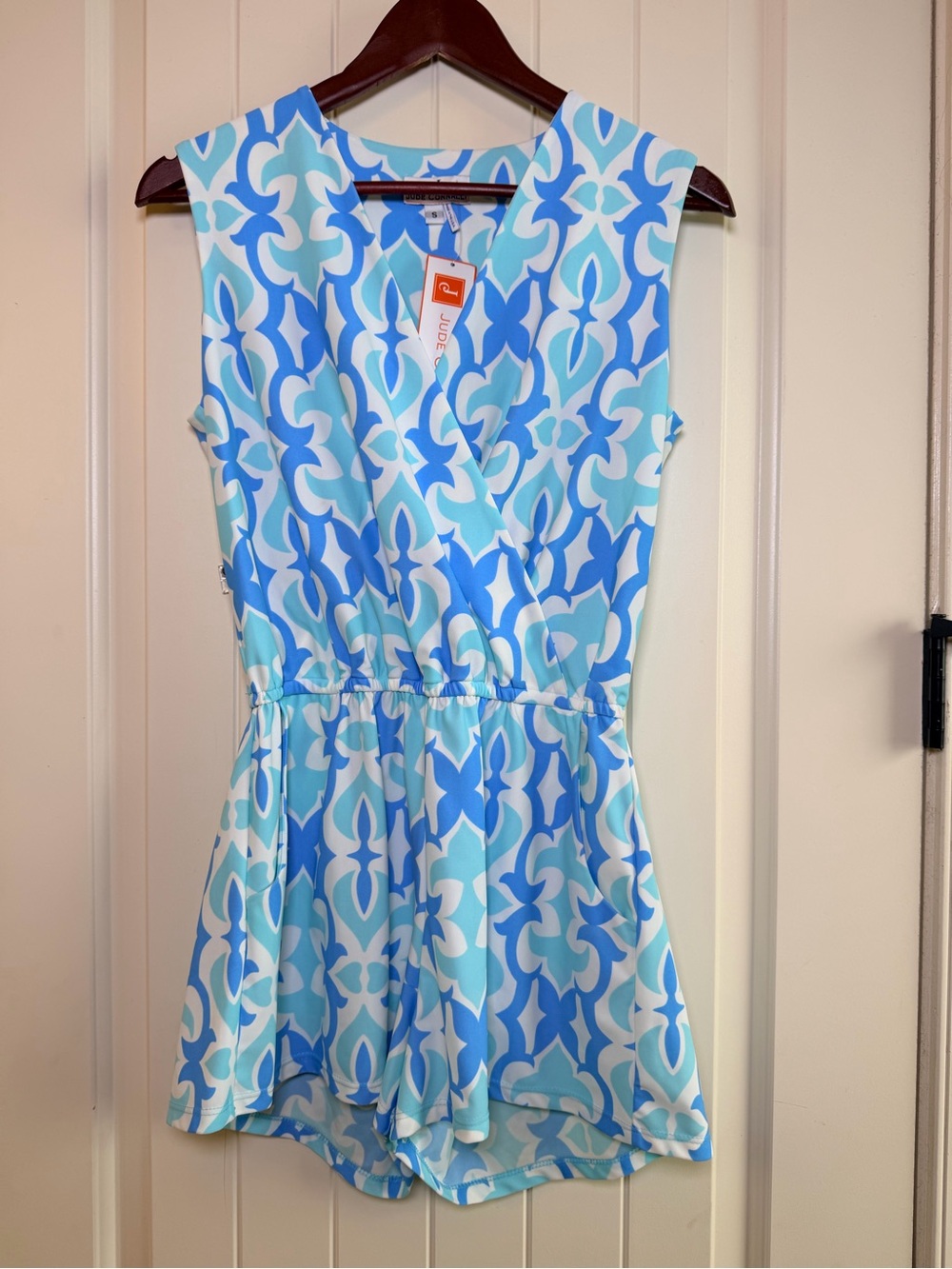 NWT Jude Connally Vanessa Sleeveless Romper Geo Fleur Seafoam Size Small